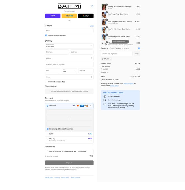 Bahimi checkout page showing Bahimi promo code box | Screenshot taken by SimplyCodes community member on Aug 29, 2025