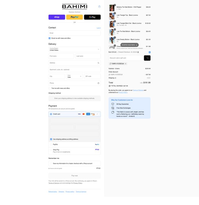 Bahimi checkout page showing Bahimi promo code box | Screenshot taken by SimplyCodes community member on Aug 29, 2025