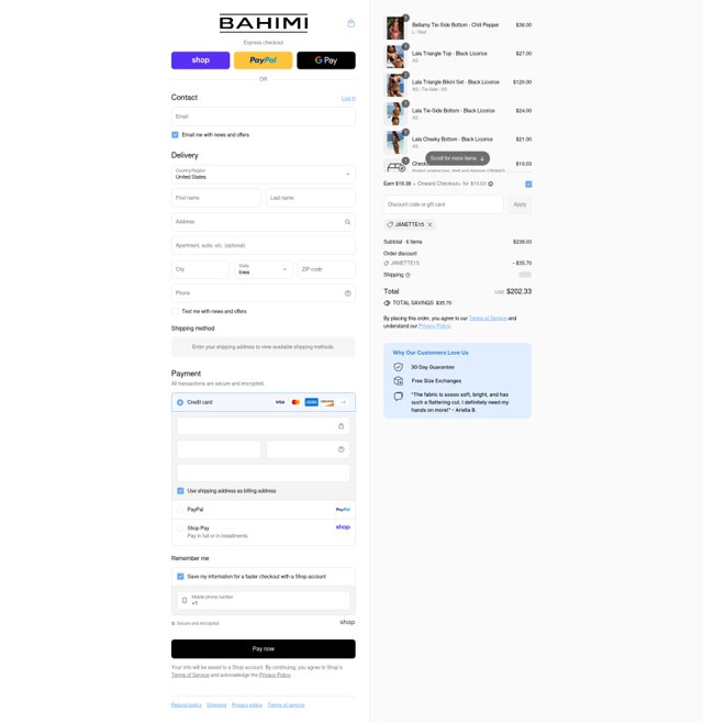 Bahimi checkout page showing Bahimi promo code box | Screenshot taken by SimplyCodes community member on Aug 29, 2025
