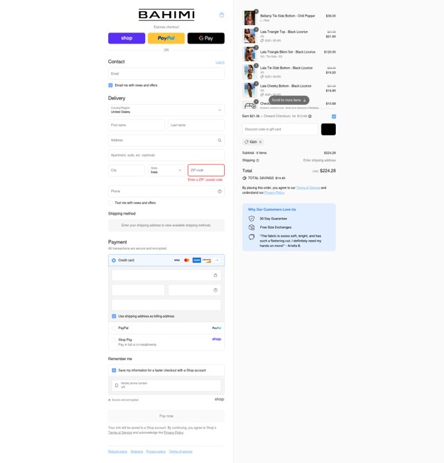 Bahimi checkout page showing Bahimi promo code box | Screenshot taken by SimplyCodes community member on Aug 29, 2025