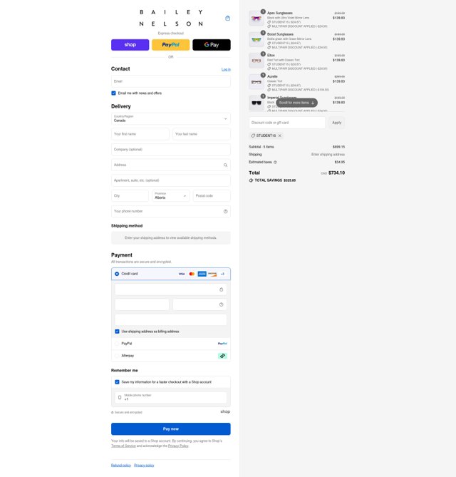 Bailey Nelson checkout page showing Bailey Nelson promo code box | Screenshot taken by SimplyCodes community member on Sep 3, 2025