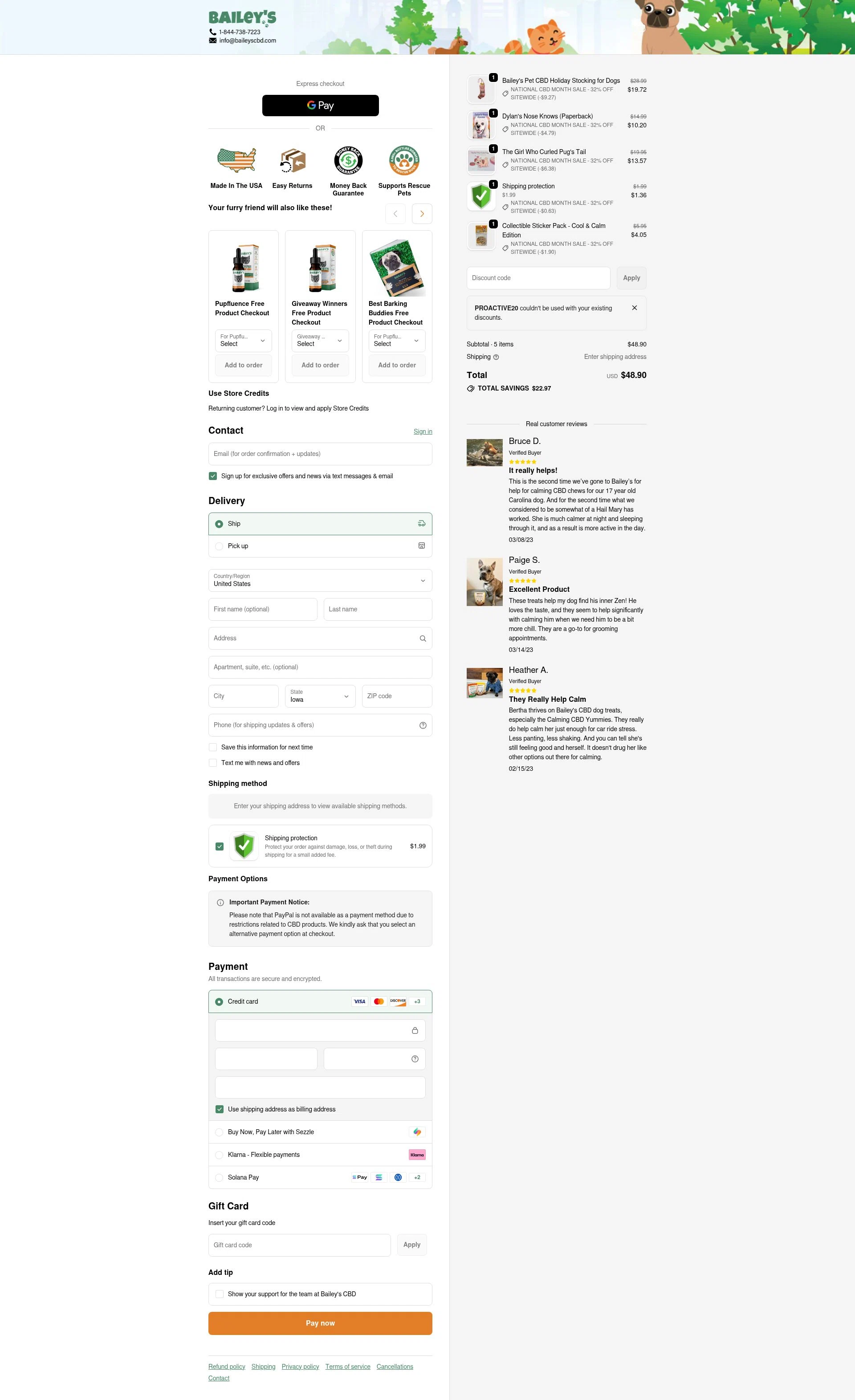 Bailey's CBD checkout page showing Bailey's CBD promo code box | Screenshot taken by SimplyCodes community member on Jan 11, 2026