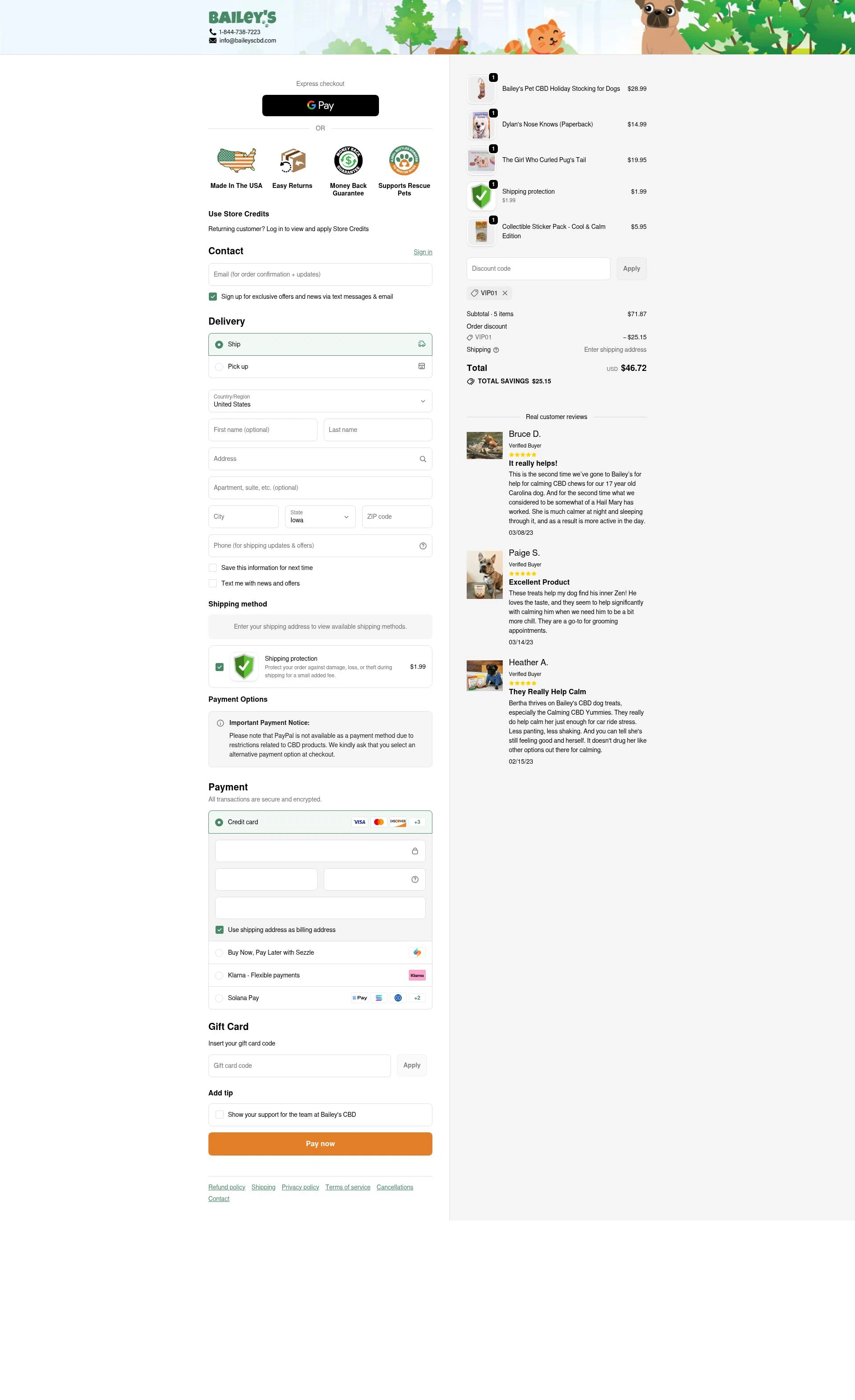 Bailey's CBD checkout page showing Bailey's CBD promo code box | Screenshot taken by SimplyCodes community member on Jan 11, 2026