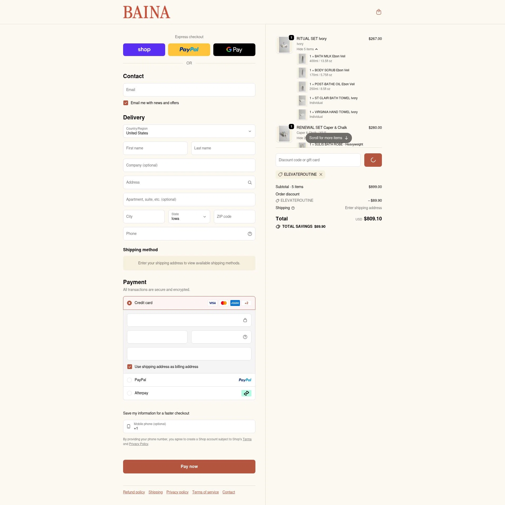 Baina checkout page showing Baina discount code box | Screenshot taken by SimplyCodes community member on Feb 1, 2026