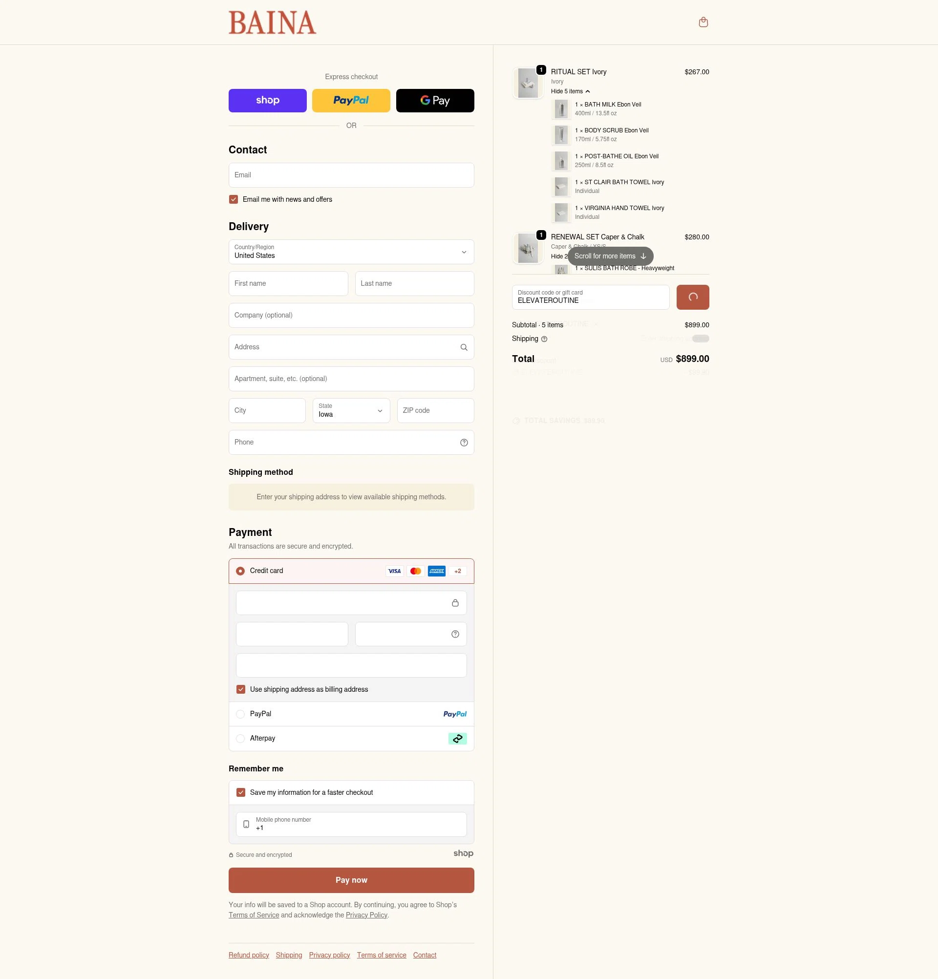 Baina checkout page showing Baina discount code box | Screenshot taken by SimplyCodes community member on Jan 13, 2026