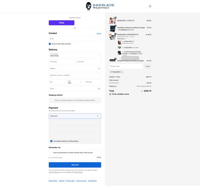 BAKblade checkout page showing BAKblade promo code box | Screenshot taken by SimplyCodes community member on Sep 12, 2025
