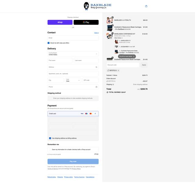 BAKblade checkout page showing BAKblade promo code box | Screenshot taken by SimplyCodes community member on Sep 12, 2025