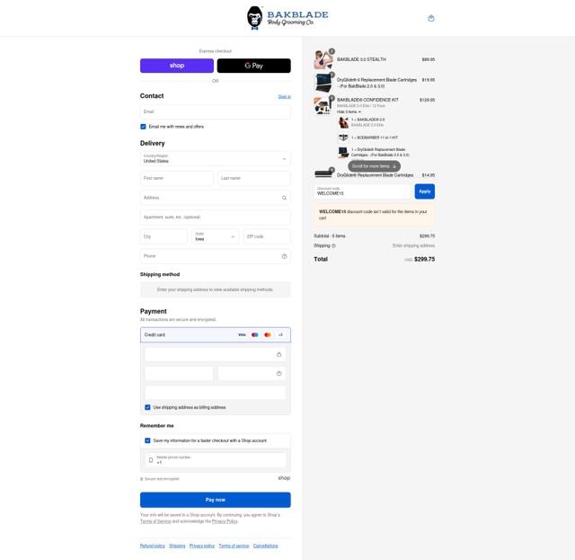BAKblade checkout page showing BAKblade promo code box | Screenshot taken by SimplyCodes community member on Sep 12, 2025