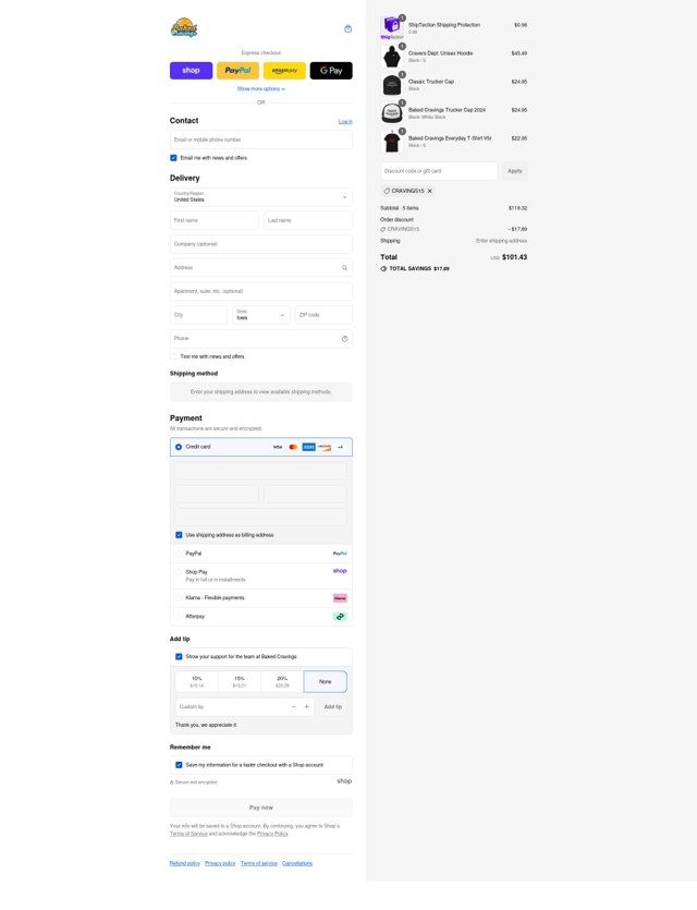 Baked Cravings checkout page showing Baked Cravings discount code box | Screenshot taken by SimplyCodes community member on Sep 4, 2025