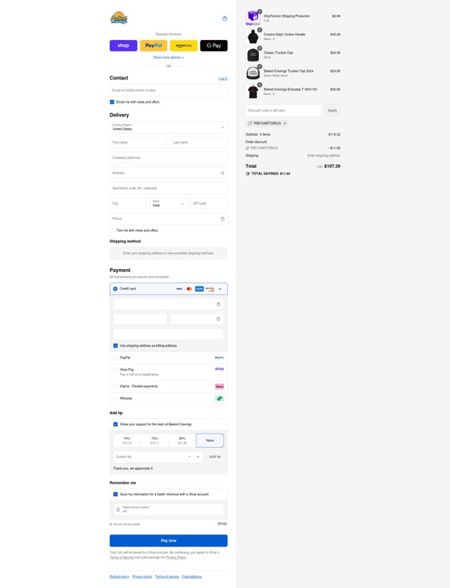 Baked Cravings checkout page showing Baked Cravings discount code box | Screenshot taken by SimplyCodes community member on Sep 4, 2025
