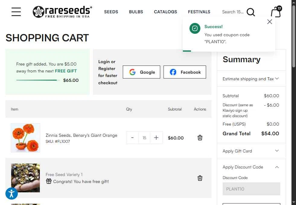 Baker Creek Heirloom Seed Company checkout page showing Baker Creek Heirloom Seed Company promo code box | Screenshot taken by SimplyCodes community member on Oct 13, 2025
