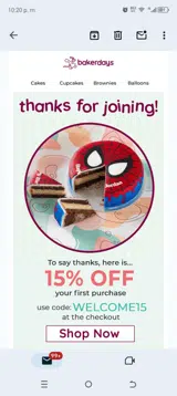 WELCOME15 coupon verification screenshot