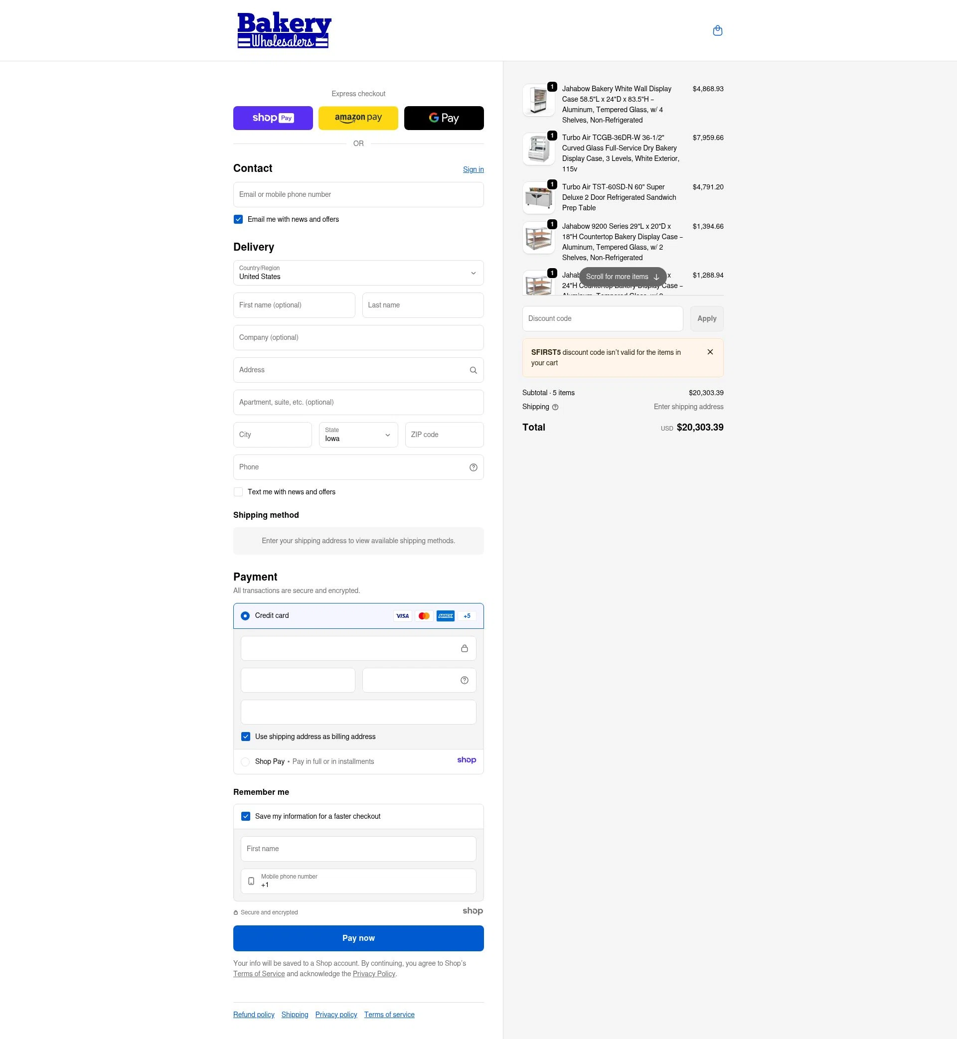 Bakery Wholesalers checkout page showing Bakery Wholesalers promo code box | Screenshot taken by SimplyCodes community member on Jan 11, 2026