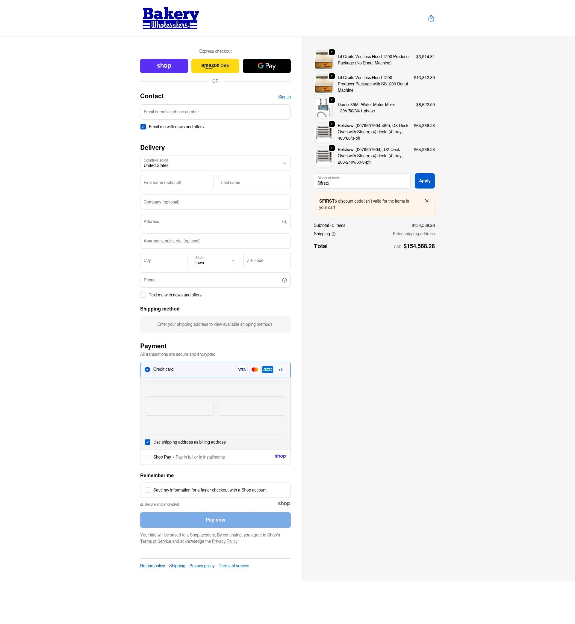 Bakery Wholesalers checkout page showing Bakery Wholesalers promo code box | Screenshot taken by SimplyCodes community member on Nov 18, 2025