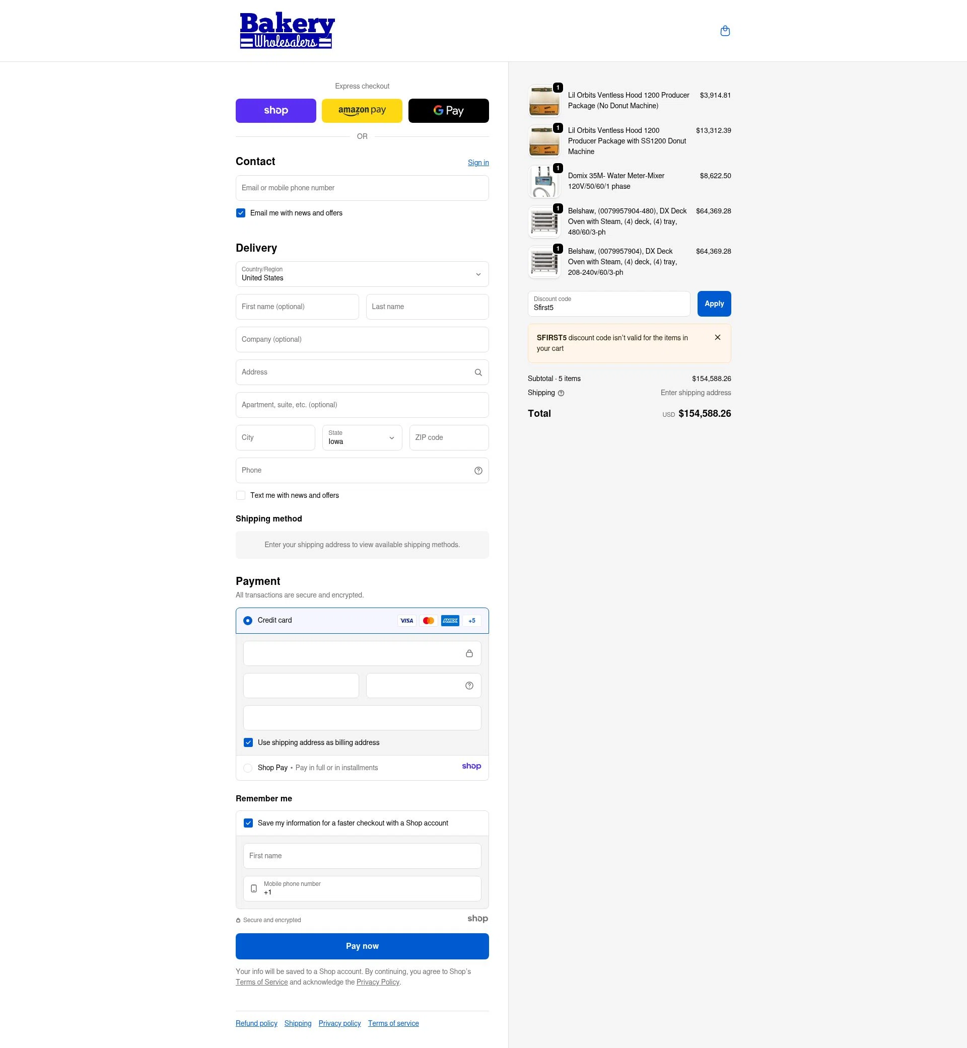Bakery Wholesalers checkout page showing Bakery Wholesalers promo code box | Screenshot taken by SimplyCodes community member on Dec 4, 2025