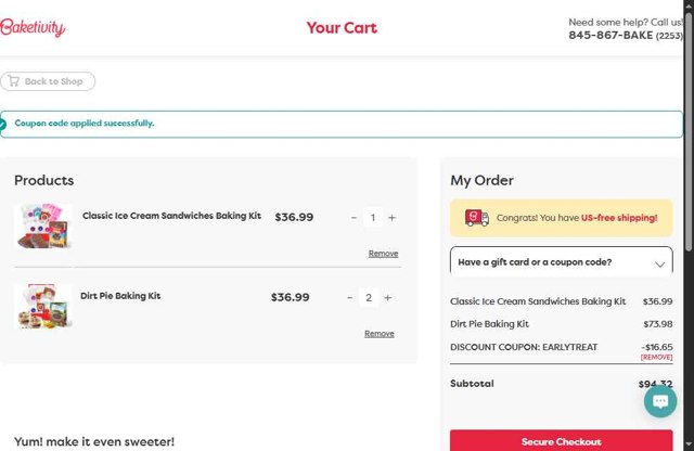 Baketivity checkout page showing Baketivity coupon code box | Screenshot taken by SimplyCodes community member on Jul 3, 2025