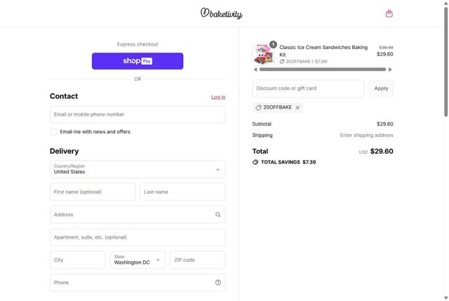 Baketivity checkout page showing Baketivity coupon code box | Screenshot taken by SimplyCodes community member on Aug 6, 2025