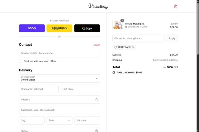 Baketivity checkout page showing Baketivity coupon code box | Screenshot taken by SimplyCodes community member on Sep 4, 2025