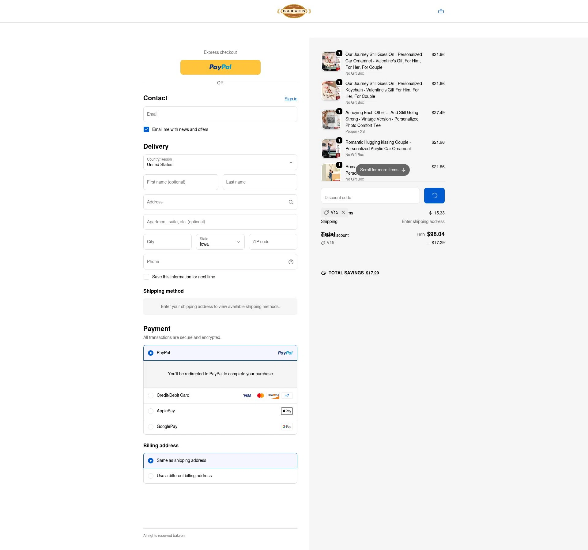 bakven checkout page showing bakven discount code box | Screenshot taken by SimplyCodes community member on Jan 31, 2026