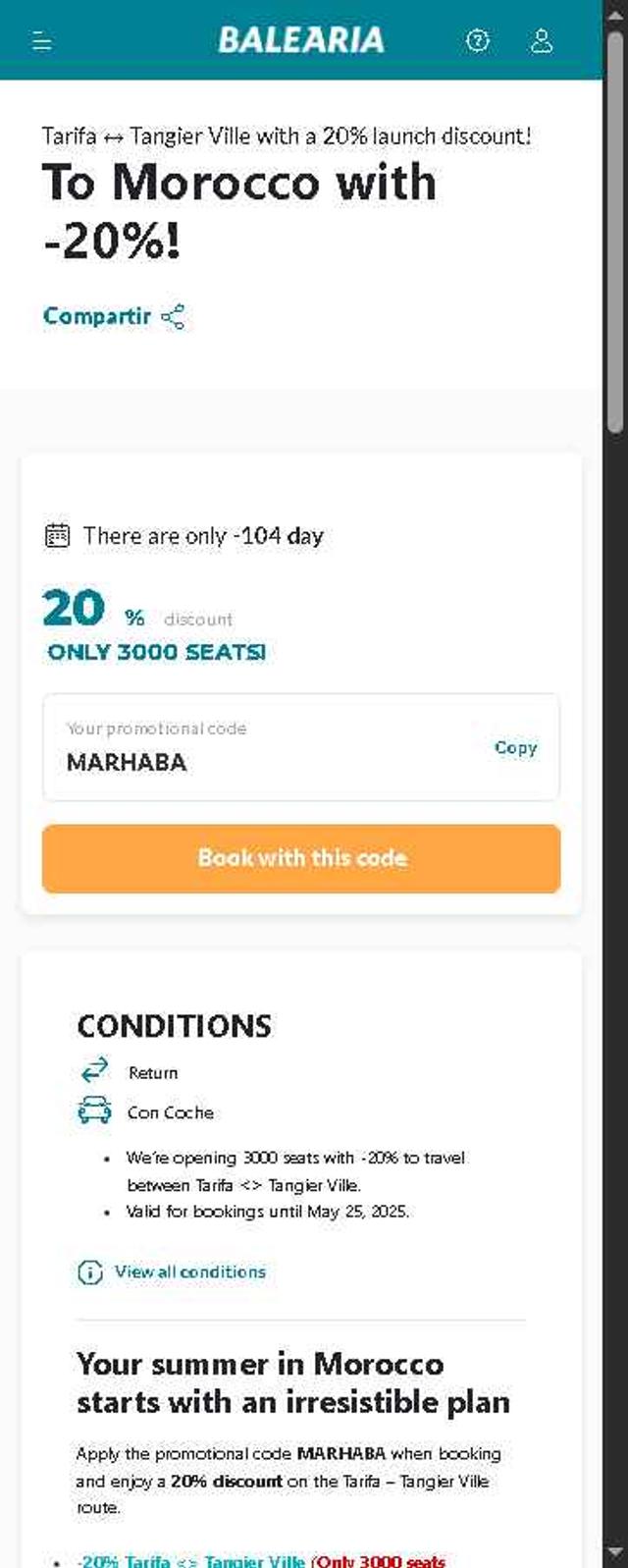 Balearia checkout page showing Balearia promo code box | Screenshot taken by SimplyCodes community member on Sep 7, 2025
