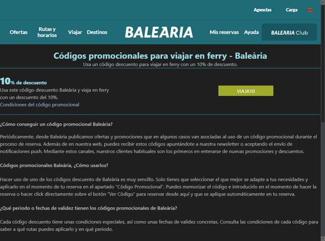 Balearia checkout page showing Balearia promo code box | Screenshot taken by SimplyCodes community member on Aug 24, 2025