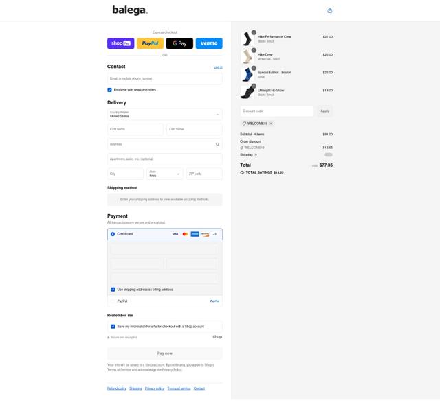 Balega checkout page showing Balega promo code box | Screenshot taken by SimplyCodes community member on Aug 26, 2025
