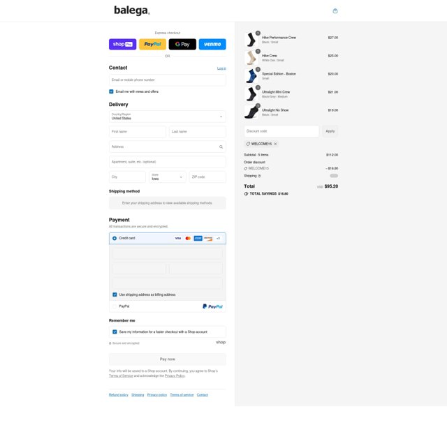 Balega checkout page showing Balega promo code box | Screenshot taken by SimplyCodes community member on Aug 4, 2025