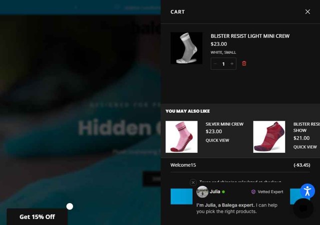 Balega checkout page showing Balega promo code box | Screenshot taken by SimplyCodes community member on Aug 26, 2025