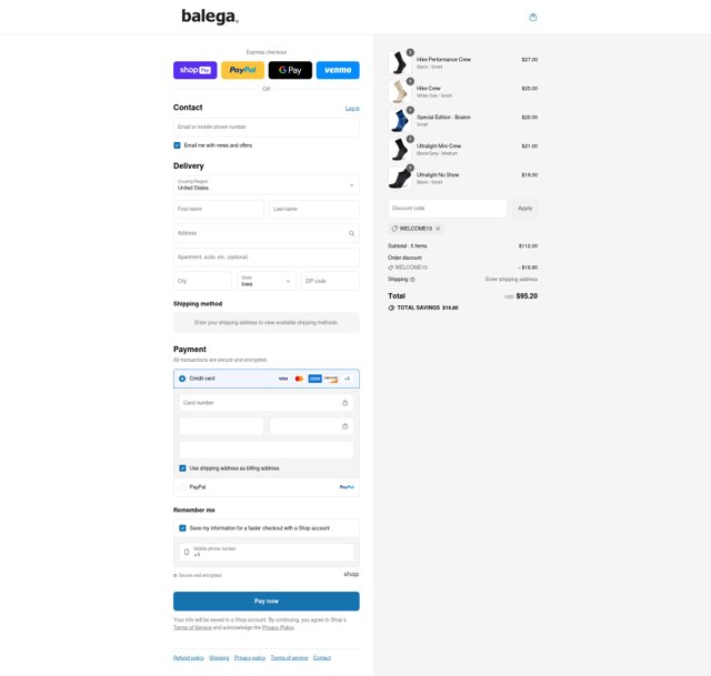 Balega checkout page showing Balega promo code box | Screenshot taken by SimplyCodes community member on Aug 12, 2025