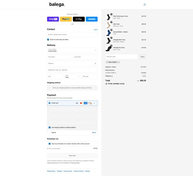 Balega checkout page showing Balega promo code box | Screenshot taken by SimplyCodes community member on Aug 12, 2025