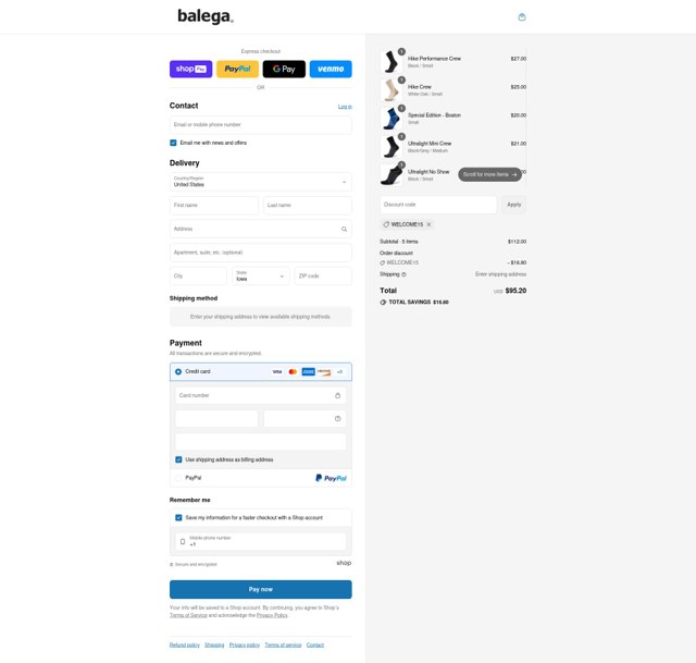 Balega checkout page showing Balega promo code box | Screenshot taken by SimplyCodes community member on Aug 6, 2025