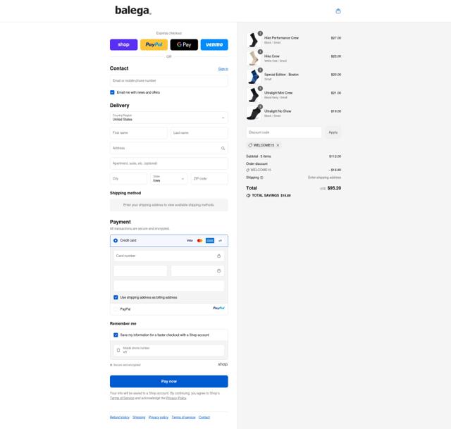 Balega checkout page showing Balega promo code box | Screenshot taken by SimplyCodes community member on Sep 11, 2025