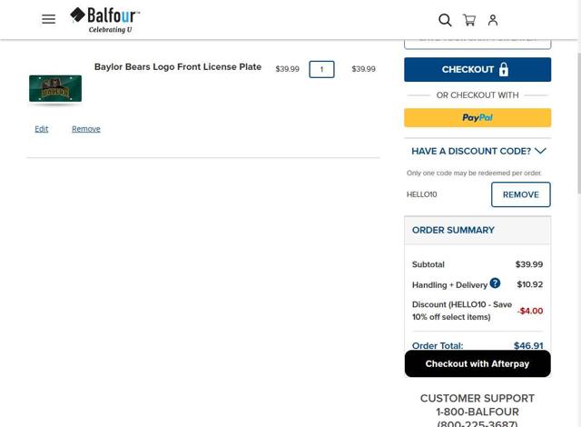Balfour checkout page showing Balfour discount code box | Screenshot taken by SimplyCodes community member on Aug 26, 2025