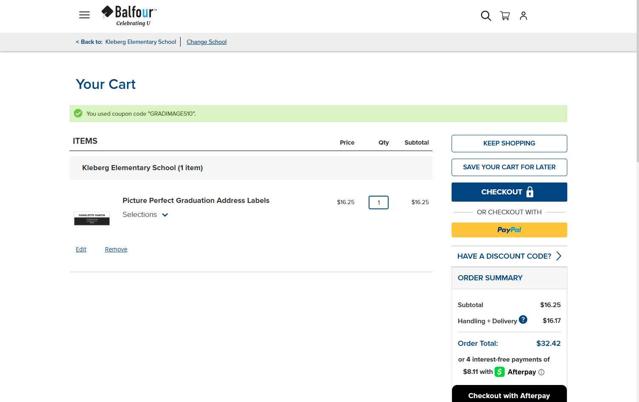 Balfour checkout page showing Balfour discount code box | Screenshot taken by SimplyCodes community member on Aug 4, 2025