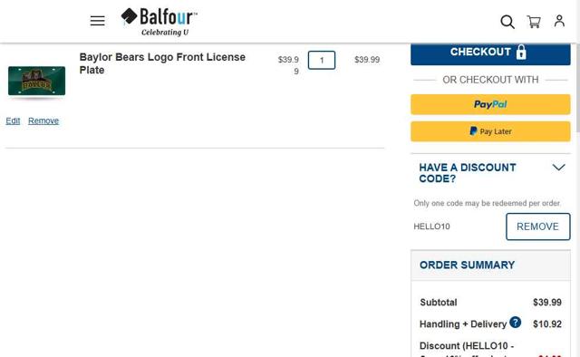 Balfour checkout page showing Balfour discount code box | Screenshot taken by SimplyCodes community member on Jul 18, 2025