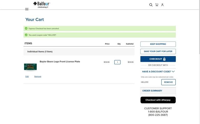 Balfour checkout page showing Balfour discount code box | Screenshot taken by SimplyCodes community member on Sep 8, 2025