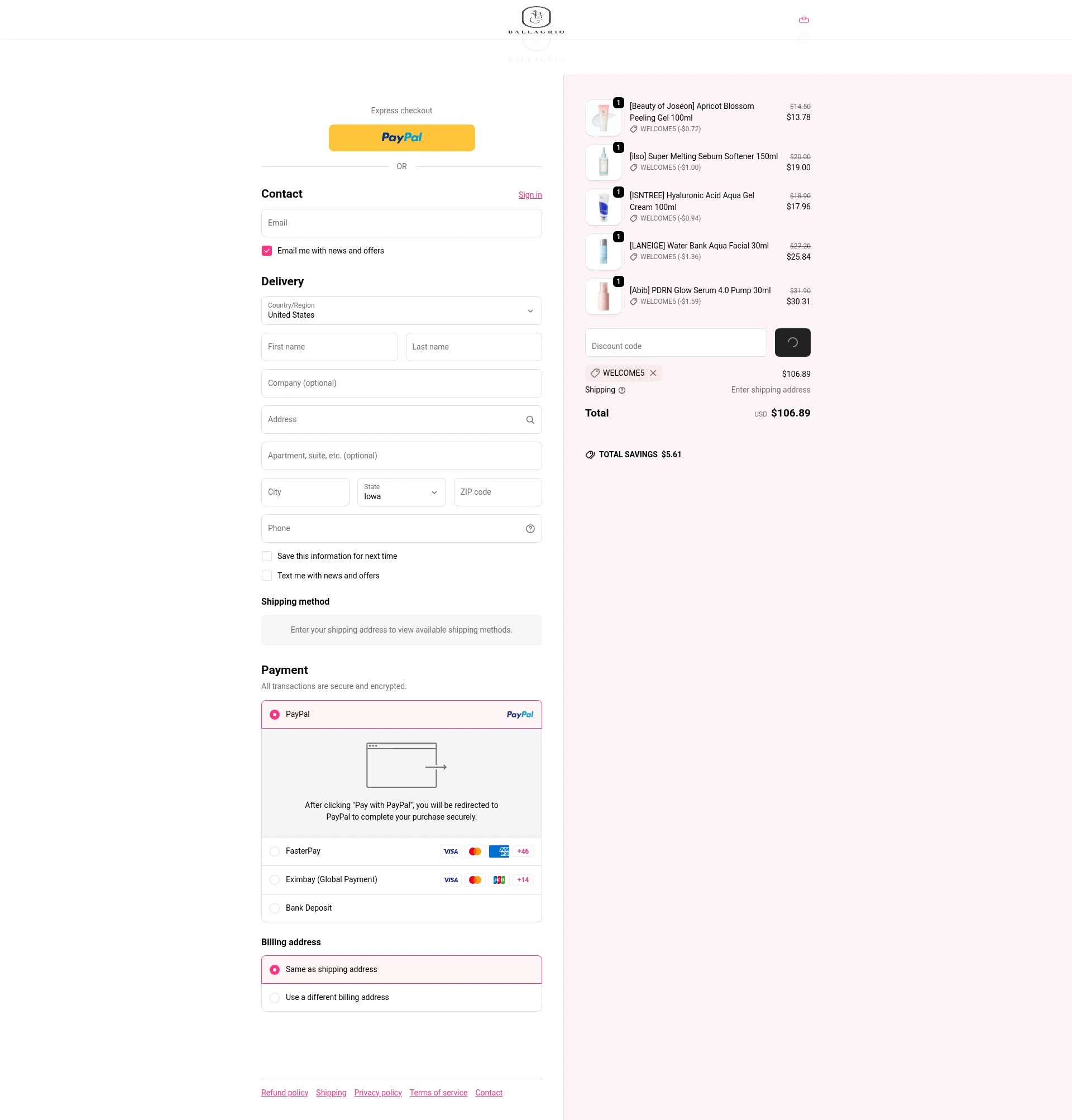 Ballagrio checkout page showing Ballagrio discount code box | Screenshot taken by SimplyCodes community member on Jan 17, 2026