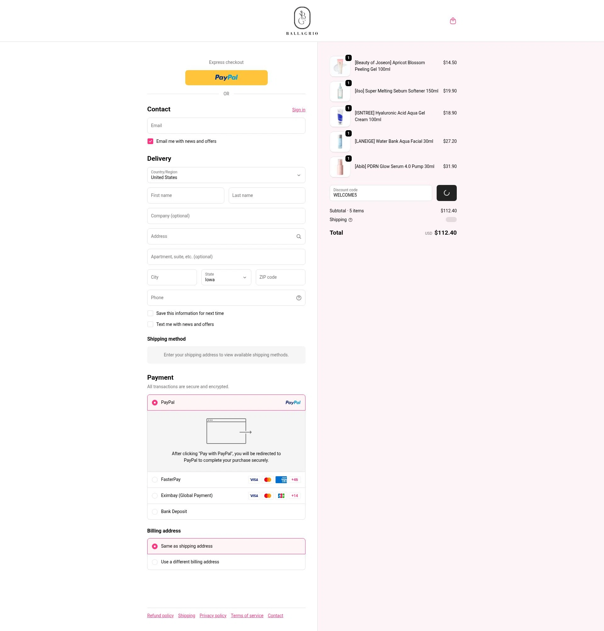 Ballagrio checkout page showing Ballagrio discount code box | Screenshot taken by SimplyCodes community member on Jan 12, 2026