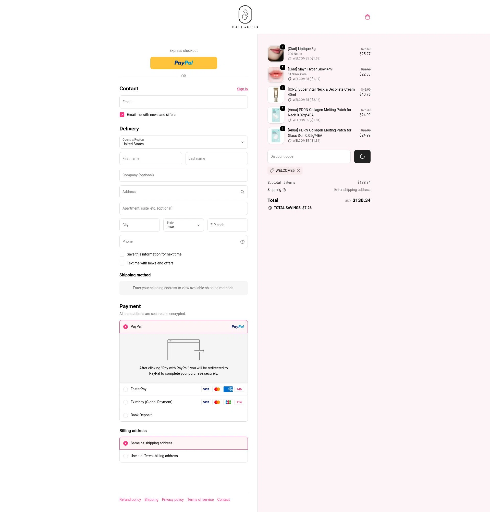 Ballagrio checkout page showing Ballagrio discount code box | Screenshot taken by SimplyCodes community member on Jan 2, 2026