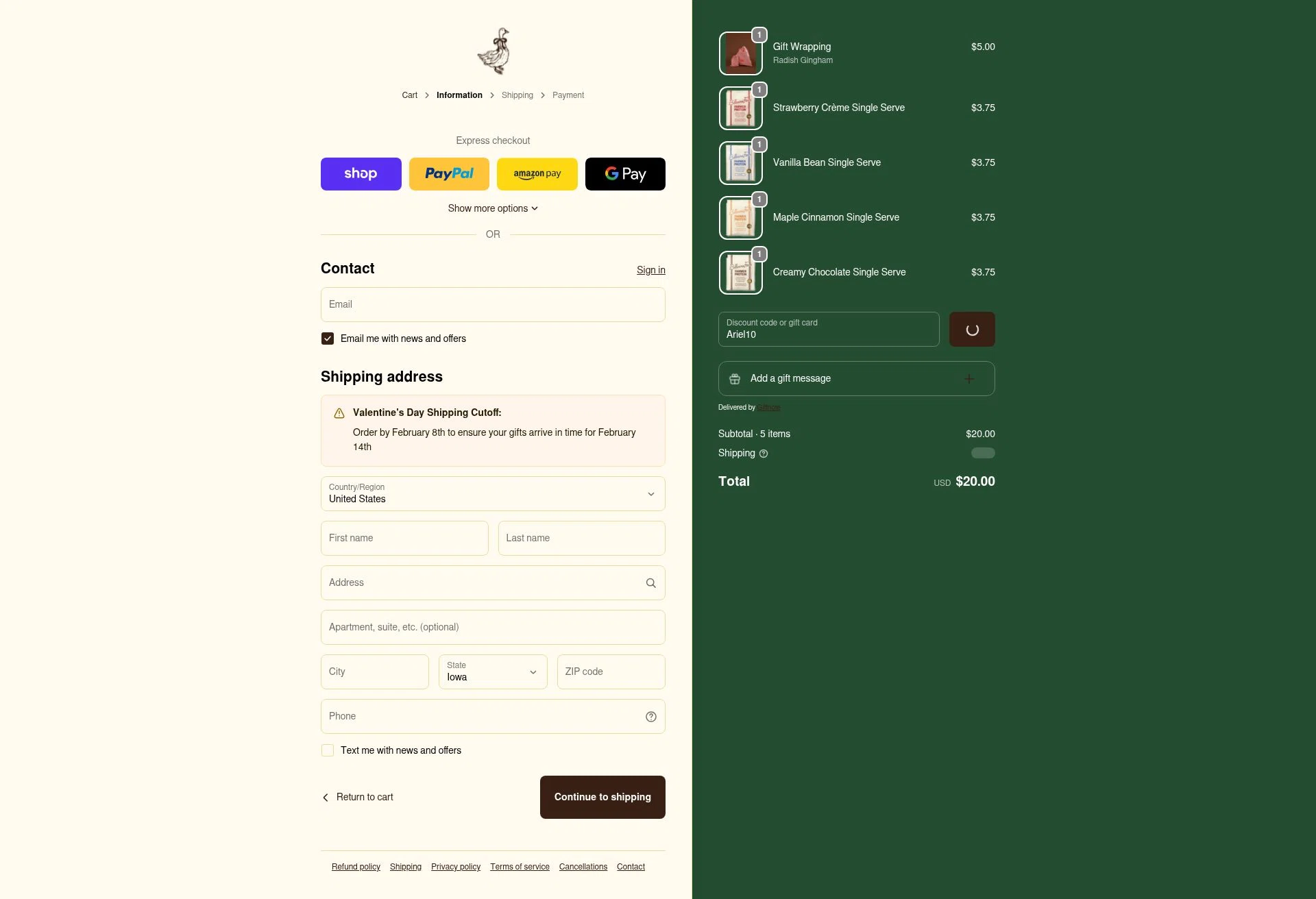Ballerina Farm checkout page showing Ballerina Farm discount code box | Screenshot taken by SimplyCodes community member on Feb 5, 2026