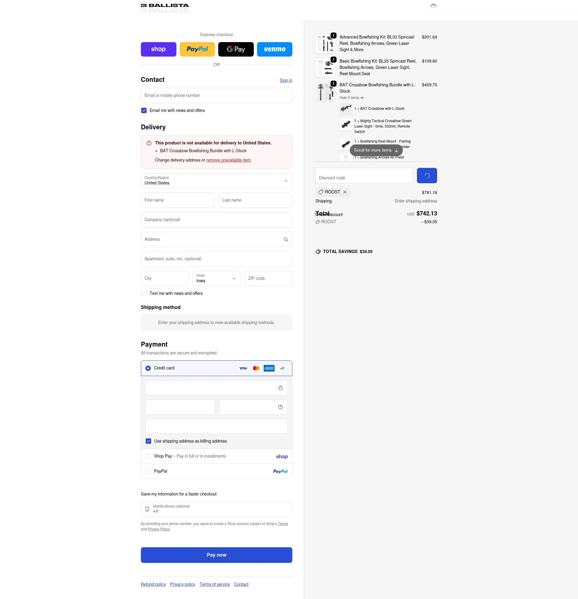 Ballista checkout page showing Ballista coupon code box | Screenshot taken by SimplyCodes community member on Feb 13, 2026