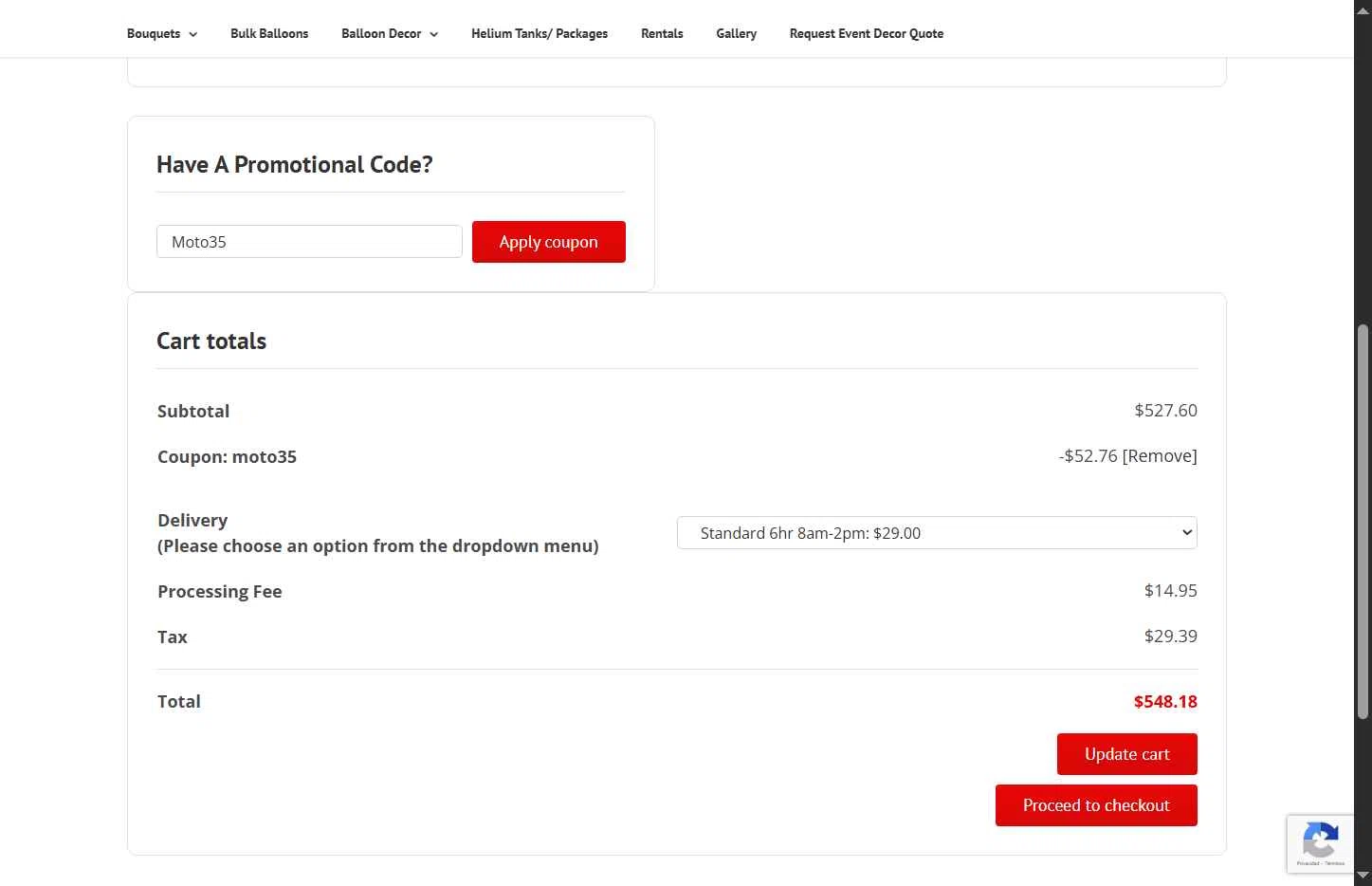 BalloonsDC checkout page showing BalloonsDC promo code box | Screenshot taken by SimplyCodes community member on Jan 30, 2026