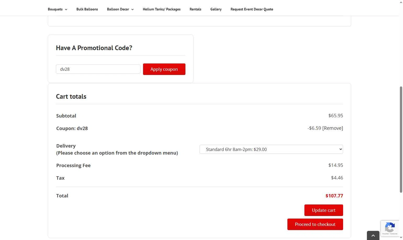 BalloonsDC checkout page showing BalloonsDC promo code box | Screenshot taken by SimplyCodes community member on Jan 31, 2026