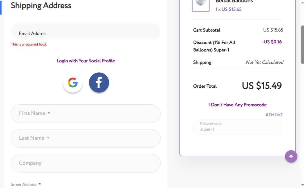 Balloons Online checkout page showing Balloons Online discount code box | Screenshot taken by SimplyCodes community member on Aug 9, 2025