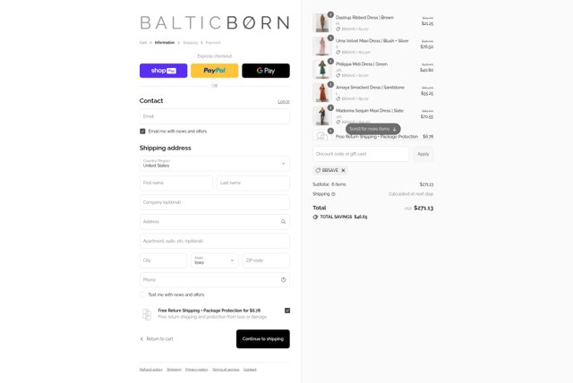 Baltic Born checkout page showing Baltic Born discount code box | Screenshot taken by SimplyCodes community member on Aug 17, 2025