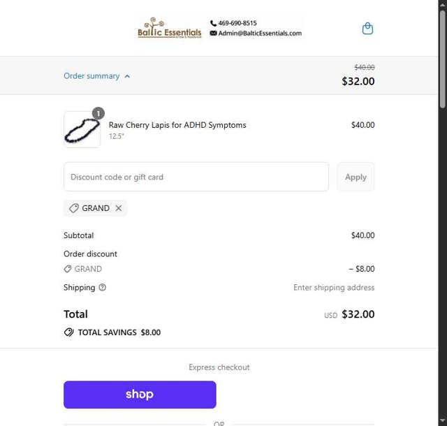 Baltic Essentials checkout page showing Baltic Essentials coupon code box | Screenshot taken by SimplyCodes community member on Sep 5, 2025