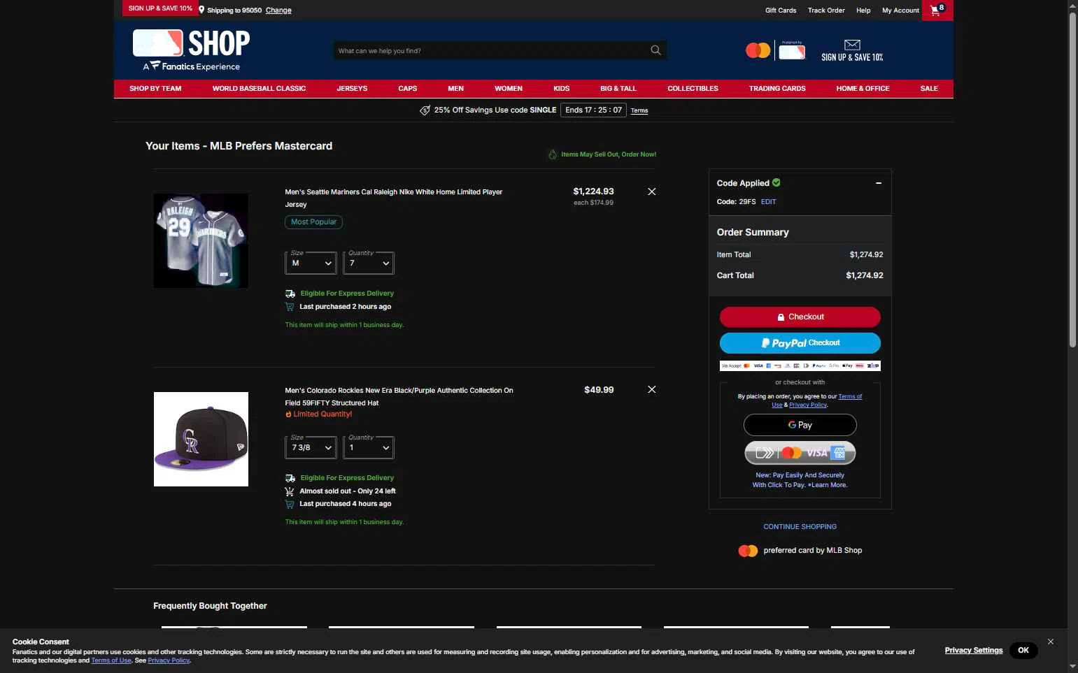 Baltimore Orioles checkout page showing Baltimore Orioles promo code box | Screenshot taken by SimplyCodes community member on Feb 24, 2026