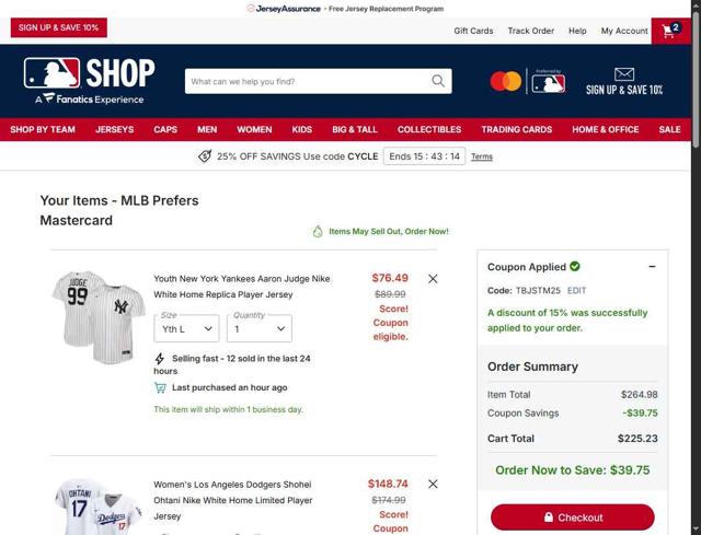 Baltimore Orioles checkout page showing Baltimore Orioles promo code box | Screenshot taken by SimplyCodes community member on Sep 10, 2025