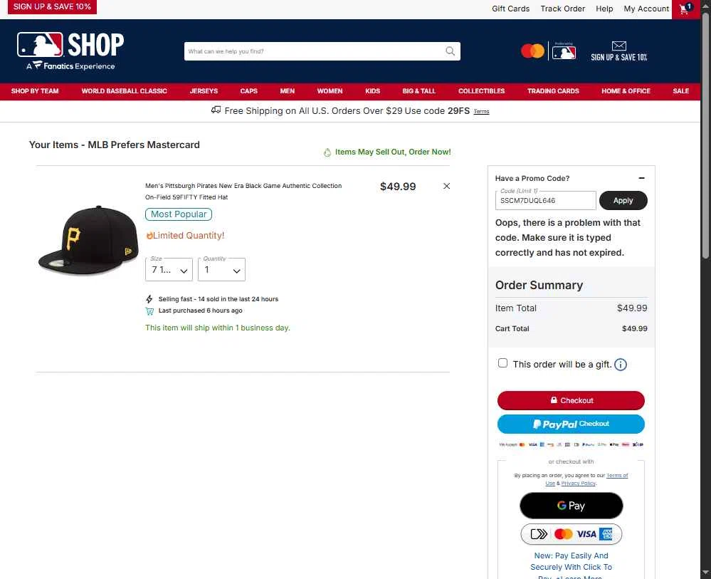 Baltimore Orioles checkout page showing Baltimore Orioles promo code box | Screenshot taken by SimplyCodes community member on Feb 6, 2026