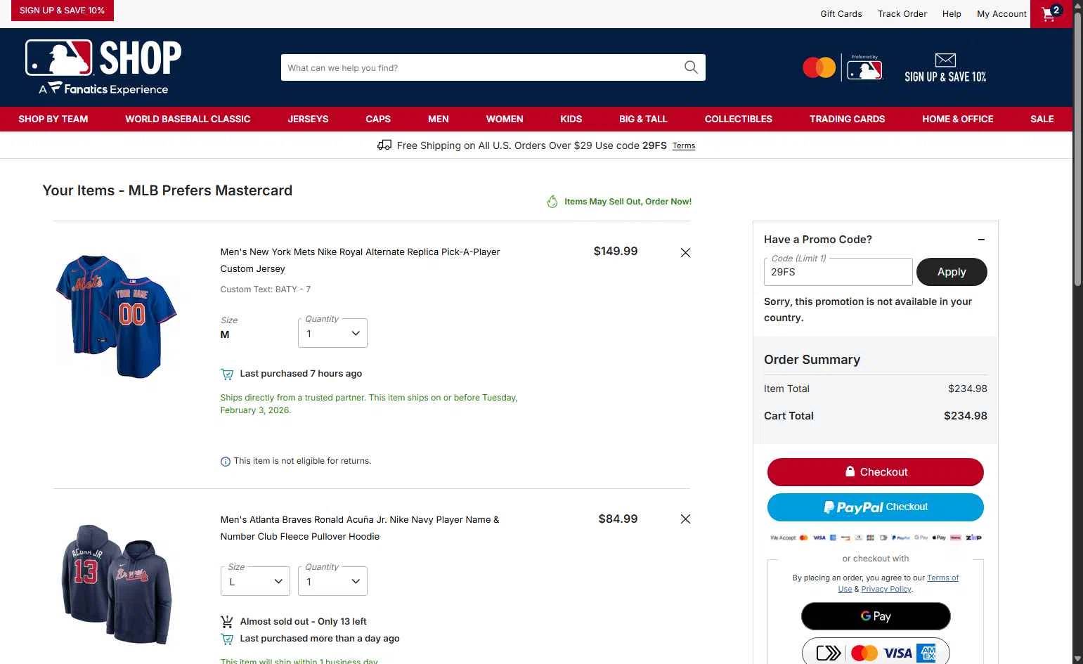 Baltimore Orioles checkout page showing Baltimore Orioles promo code box | Screenshot taken by SimplyCodes community member on Jan 19, 2026
